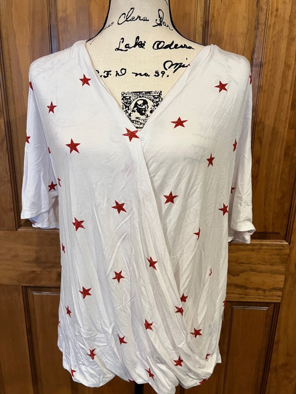 Dear John White Wrap-Front Tunic with Red Star Print